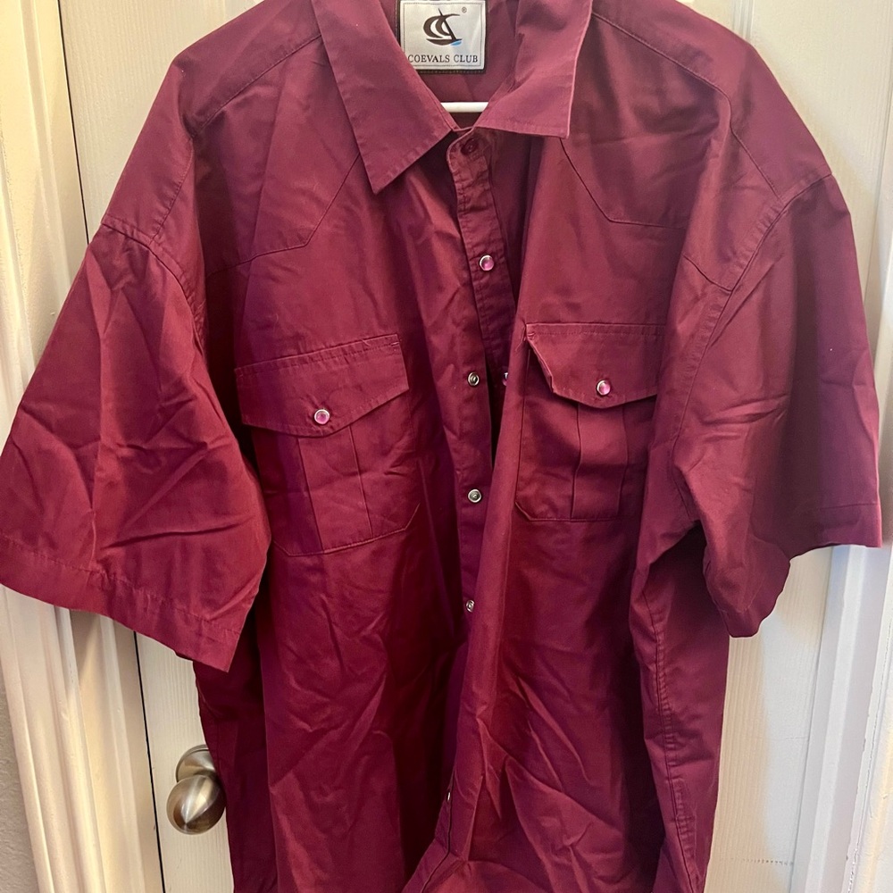 Coevals Club Burgundy Short Sleeve Pear Snap Shirt Size 3XL